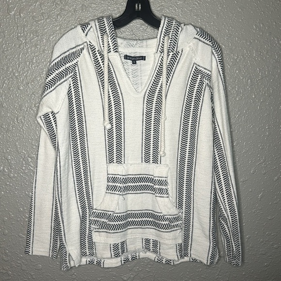OCEAN DRIVE Hoodie Sweater Small White Black Stripe Drawstring Poncho Baja - Picture 10 of 13